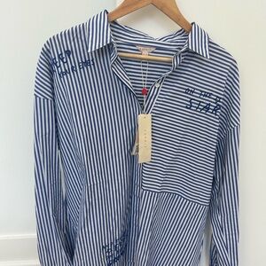 Button up shirt, blue and white stripes
